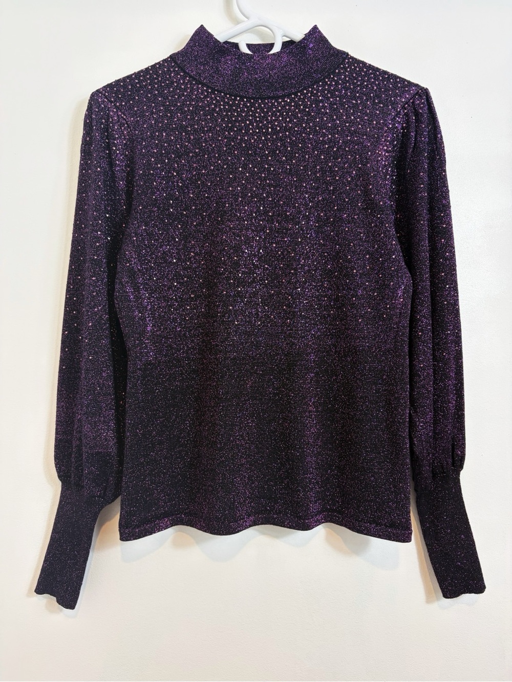 Tahari Midnight Purple Metallic Sparkle Mock Neck Bling Sweater